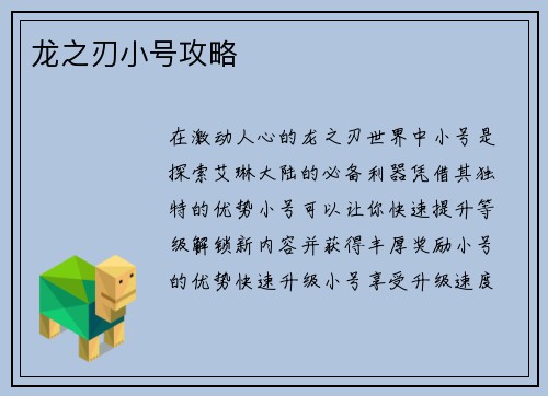 龙之刃小号攻略